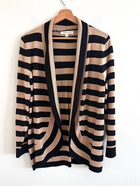 Pointelle open front longline striped lightweight cardigan Medium